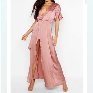 Boohoo Satin Wrap Dress